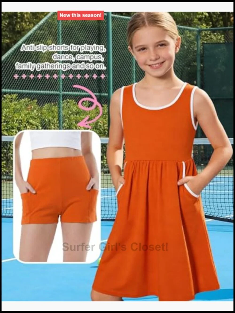Girls Sleeveless 2-Piece Dress Set with Shorts and Pockets Summer Casual